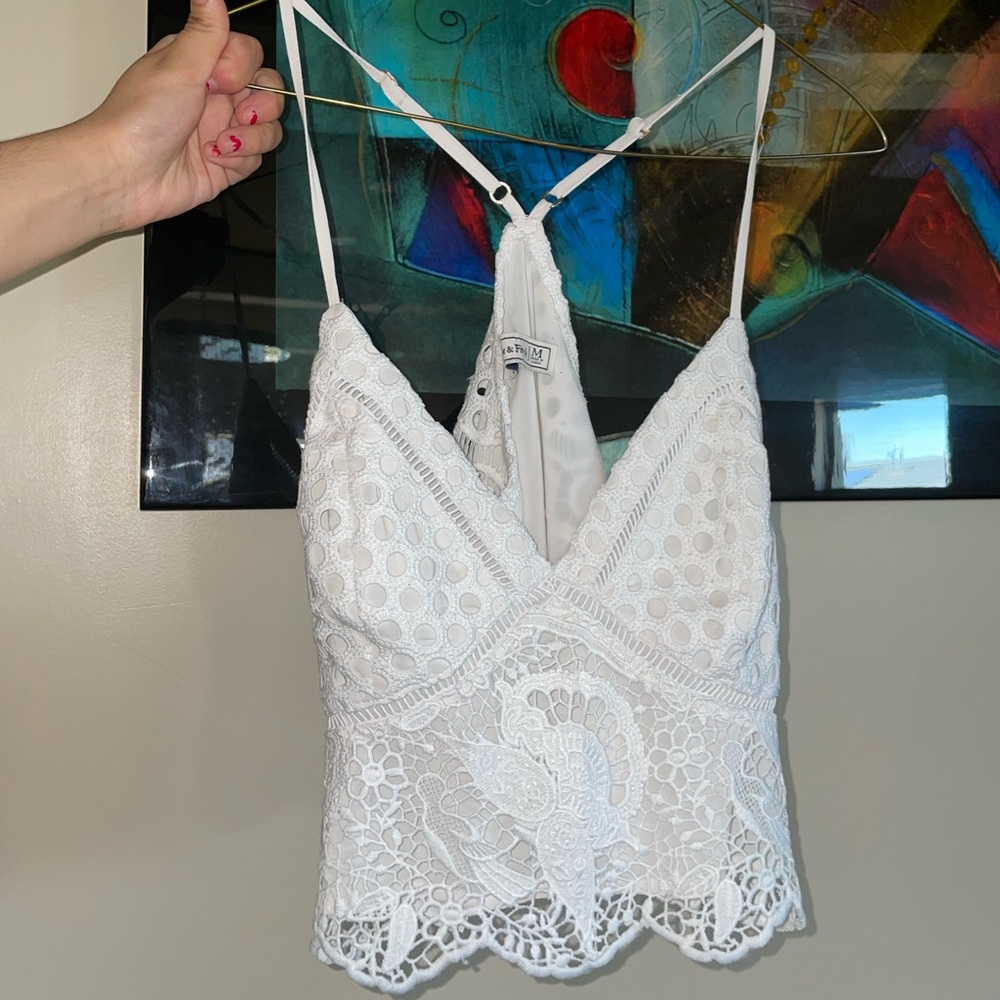 white lace crop top